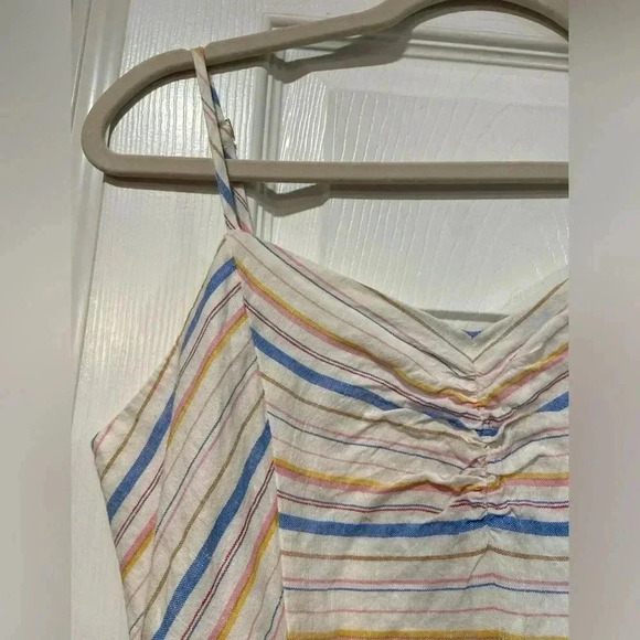 Gap Linen Cotton Striped Ruched Front Smock Back Belted Dress Size 4P - Picture 2 of 10